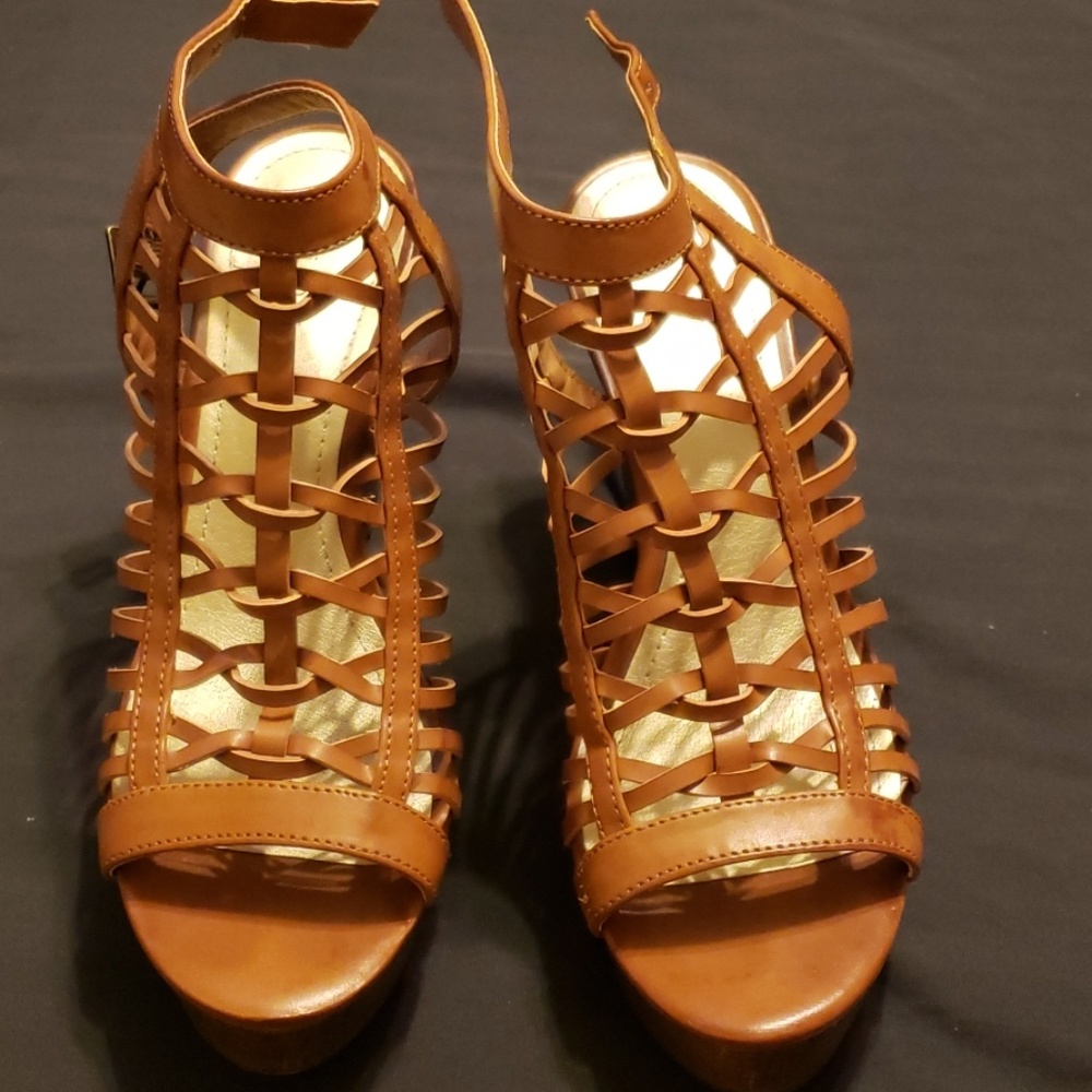 4inch Cognac Wedge heel